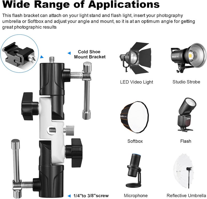 soonpho Photography Umbrella Lighting Kit, 2 Pack 43inch/109cm Soft Umbrella(White&Silver) with Light Stand,Flash Bracket U-Shape, Carry Bag for Studio/Outdoor Photo and Video Lighting Accessories - Image 4